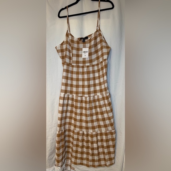 Forever 21 Dresses & Skirts - Forever 21 Brown and White Checkered Dress 100% Cotton Flowy Trendy Cottagecore